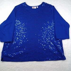 Quacker Factory Womens Royal Blue Circle sequined 100% cotton shirt size 2X